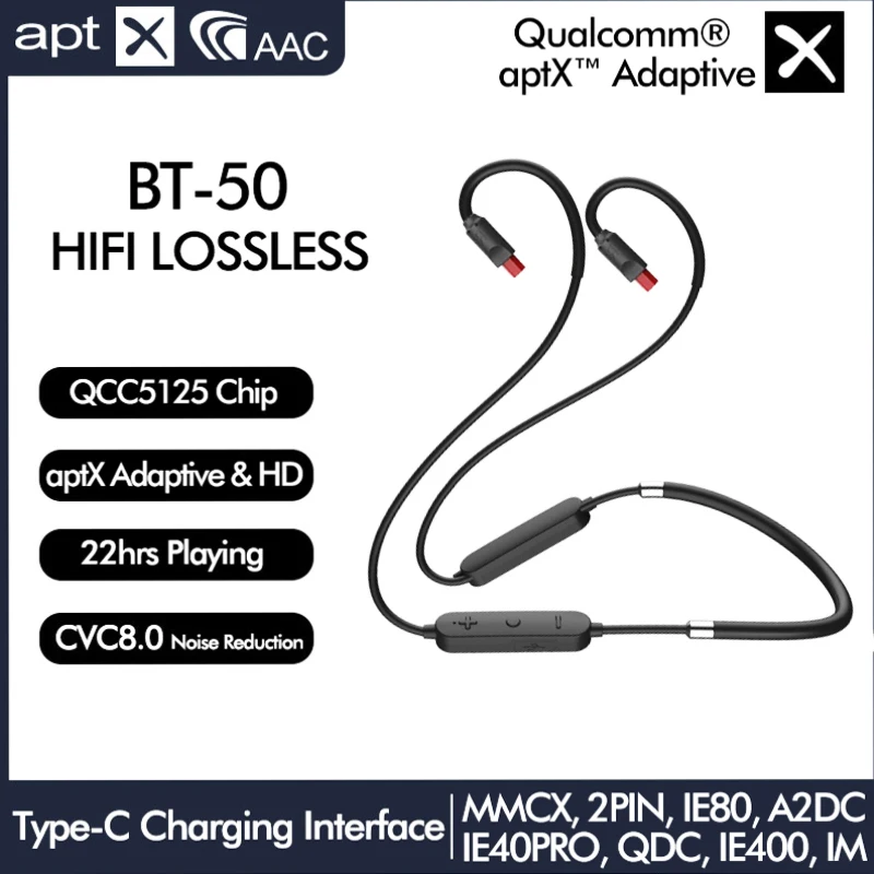 

New QCC5125 APTX HD Bluetooth 5.0 Upgrade Cable MIC Type C AAC/Apt-X/SBC 2PIN 0.78mm MMCX IE40 PRO IE80S SE535 UE18 W4R TF10 QDC