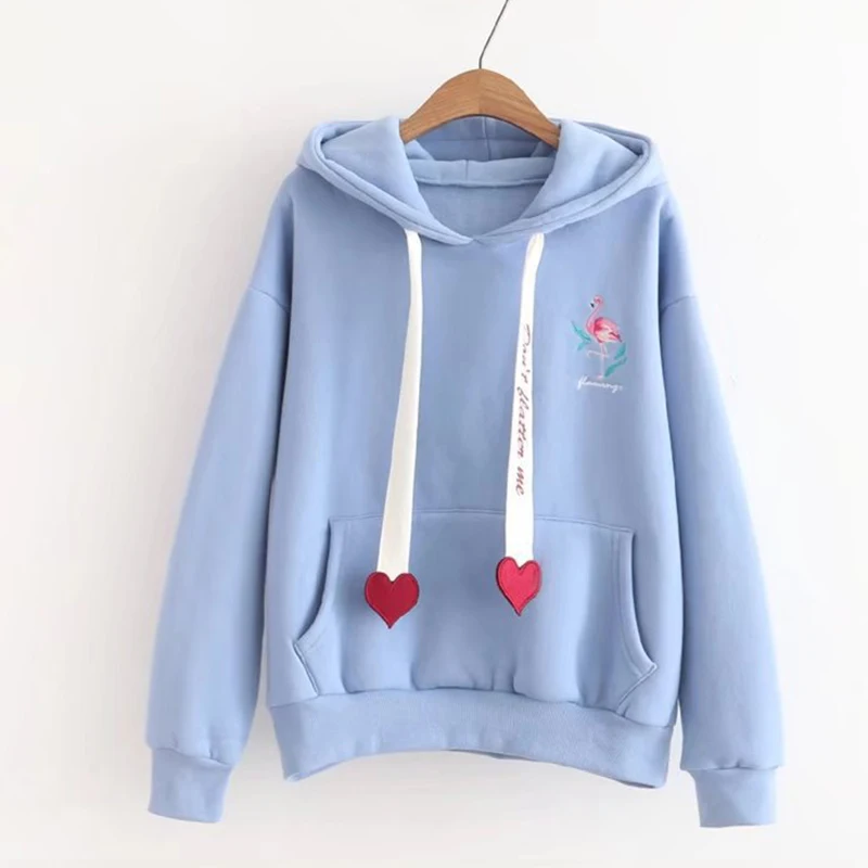 

Women Long Sleeve Sweatshirts Casual Embroidery Letter Pocket Hoodie Autumn Winter Hooded Pullovers Sweatshirts Streetwear
