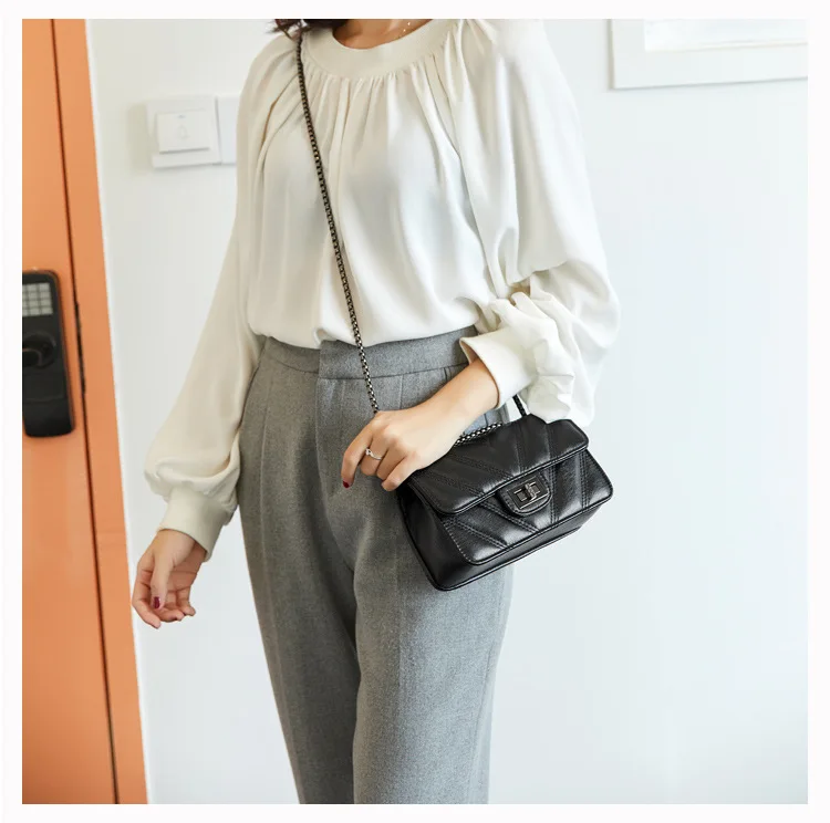 Mini Quilted Leather Double Flap Handbag 2019 New Luxury Designer Women's Chain Shoulder Bags Classic Crossbody Flap Purse Black (17)