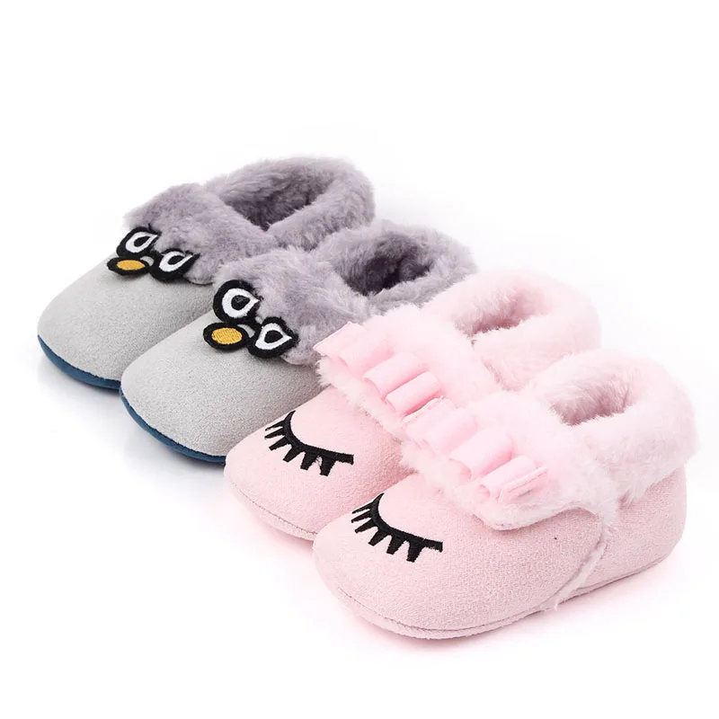  Winter Baby Girls Boys Shoes Newborn Warm Anti-Slip First Walkers Casual Cartoon Eyes Crib Shoes To