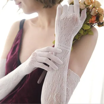 

Korean Fashion Ladies Girls Prom Fancy Lace Elbow Length Elegant Burlesque Gloves French Lace Top Satin Riding Knitted Gloves
