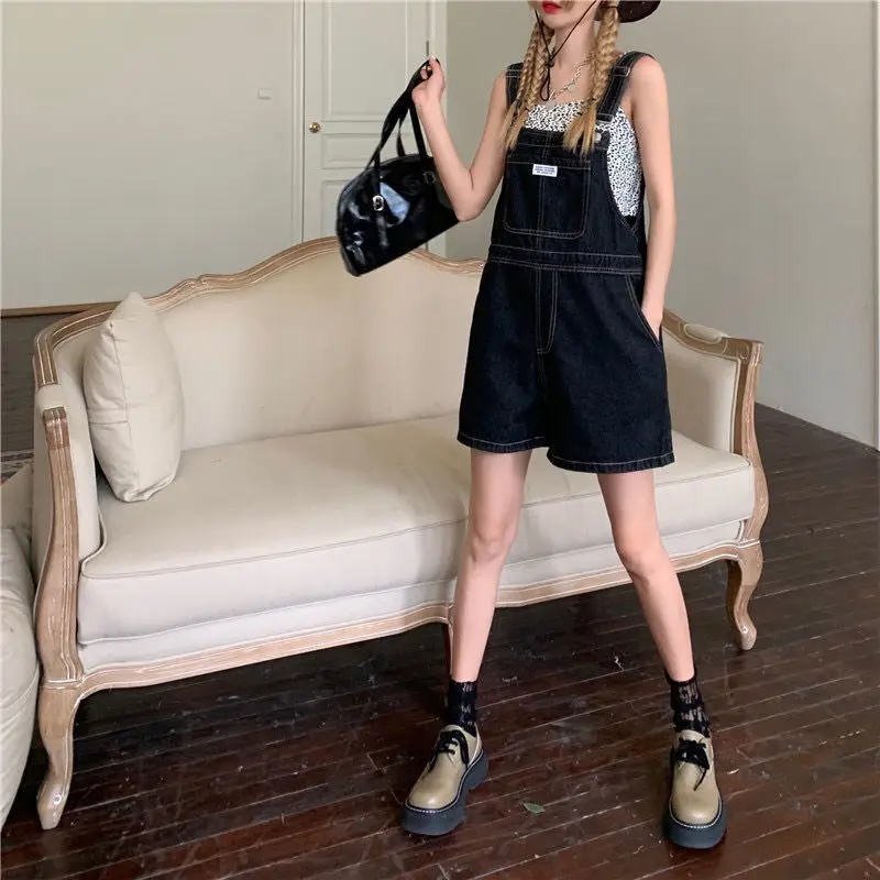 Rompers Women Denim Harajuku Preppy Style Simple Fashion Students Girls Kawaii Chic Straight Playsuits Summer All-match Female