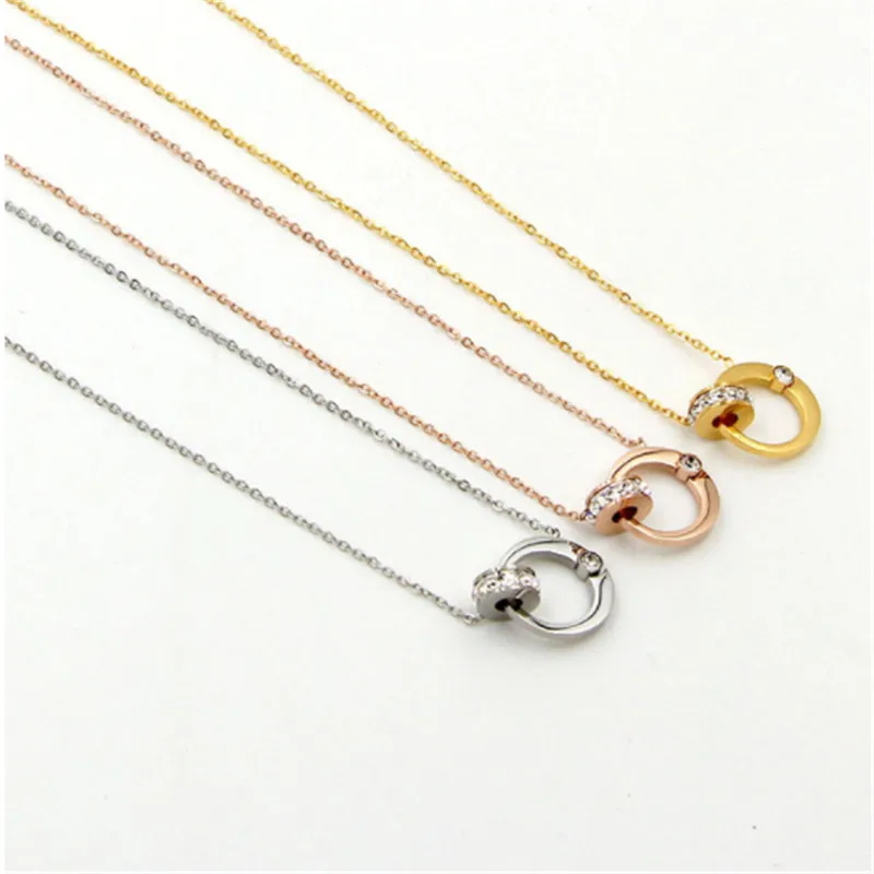 

Fashion Super Flash Double Stone Support Single ShortTitanium Steel Clavicle Chain
