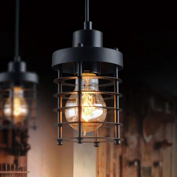 

European single head wrought ironNordic Simple Hollow Out Circle Retro Iron Pendant Lights Edison Bulbs Lamps