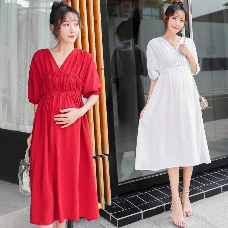 

Pregnant Women Dress 2019 New Style Fashion Models Pregnancy Loose-Fit Mid-length Chiffon Maternity Clothes Summer Dress