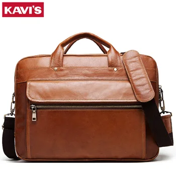 

KAVIS 100% Genuine Leather Men's Briefcase Business Travel Handbag Laptop large Shoulder Bag Messenger Bolsas Tote High Quality