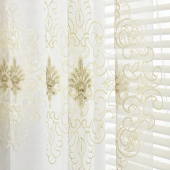 

Floral Embroidered Sheer Curtain for Bedroom Delicate Elegant Gold Lace Window Treatment Drapes JS83C