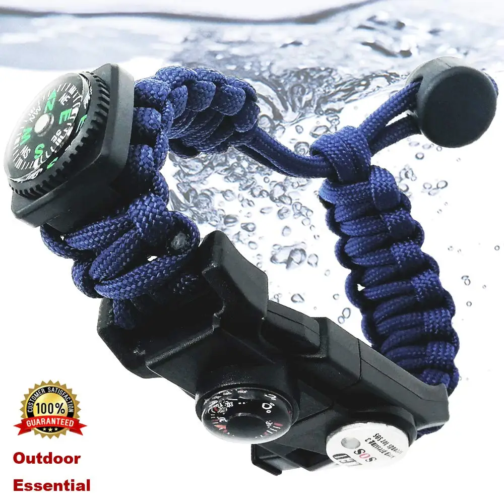 Outdoor Paracord Survival Bracelet With Waterproof SOS LED Light Compass Whistle Tactical Survival Gear Set Adjustable Paracord  (6)