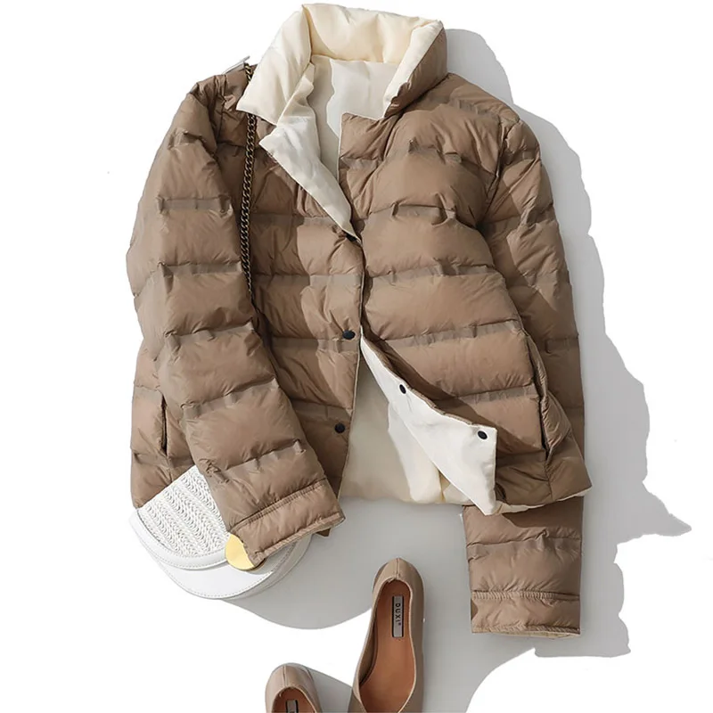 Goede Fitaylor Winter Vrouwen Dubbelzijdig Donsjack Stand Kraag Witte Eendendons Jas Double Breasted Warme Korte Sneeuw Uitloper