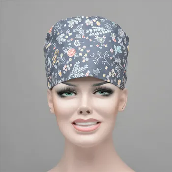 

Surgical Cap Hat Woman Man Unisex Cartoon Anime Print Hat Adjustable Cap Beauty Salon Care Laboratory Pet Shop Flower Cotton Cap