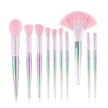 

New Style 10 Rainbow Crystal Makeup Brush Set 3D Symphony Beauty Tool Large Fan-shaped Trimming Blush Brush