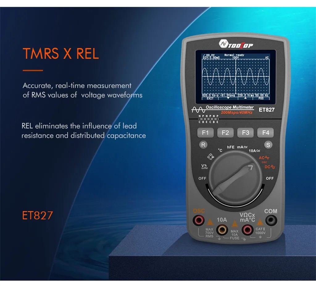 Осциллограф Мультиметр 2-в-1 Tooltol Et827 200 мс/с частота дискретизации 40 МГц 83x160x32 мм Осциллограф Мультиметр лидер продаж; Новинка