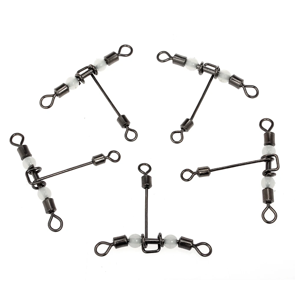 

30PCS Fishing 3 Way Rolling Swivels T-shape Cross-line Glow Beads 1/0 2/# 4/# 6/# 8/# 10/# Carp Fishing Pesca Stainless Steel