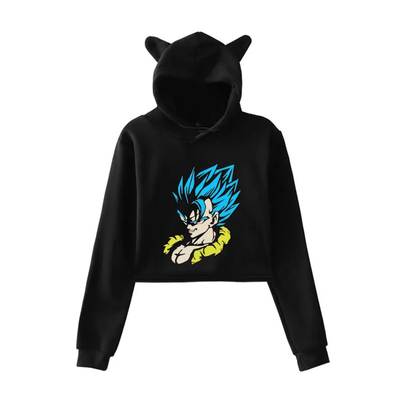 Dragon Ball новая Кепка с кошачьими ушками сексуальные толстовки модный тренд короткий кошачий Топ Женская толстовка с принтом сексуальная одежда Kpop - Цвет: black4