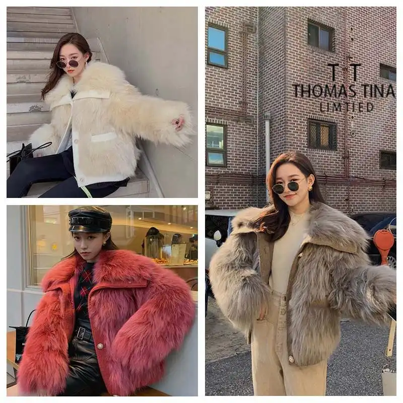 Женское пальто из натурального Лисьего меха Thomas Tina зимнее с отложным воротником