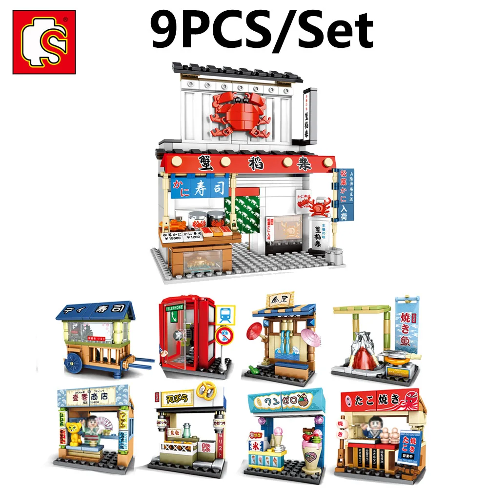 

9Pcs/Set Sembo Japan City Architecture Japan Sakura Street Osaka Crab Restaurant Street View Mini Blocks Building