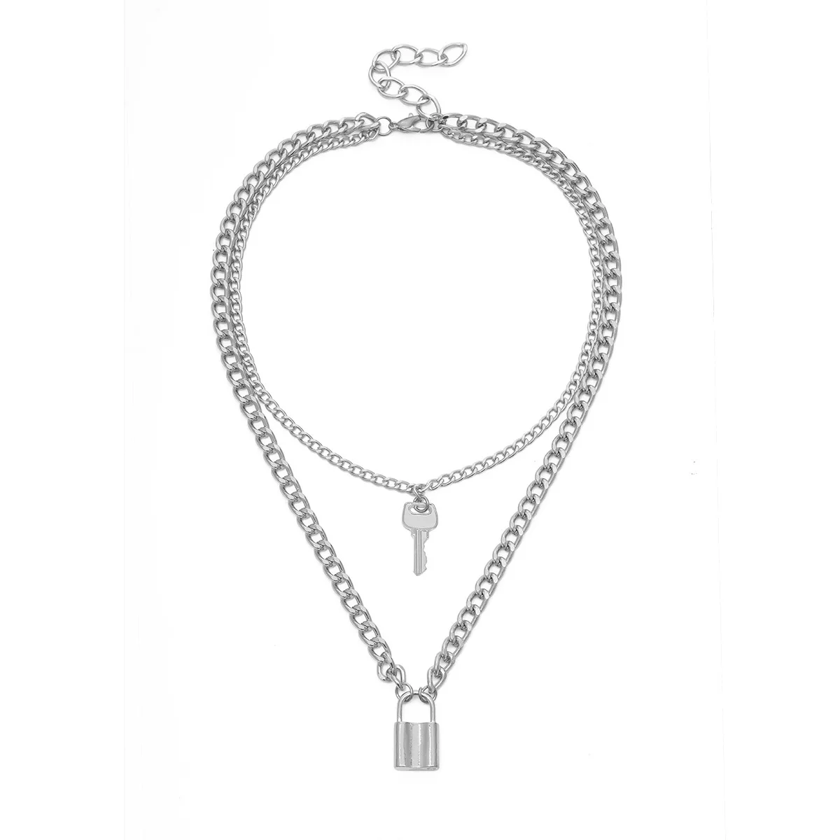 Поп-панк стиль тяжелого металла ожерелье с серебряной ложкой в рот замок ключ свитер цепи