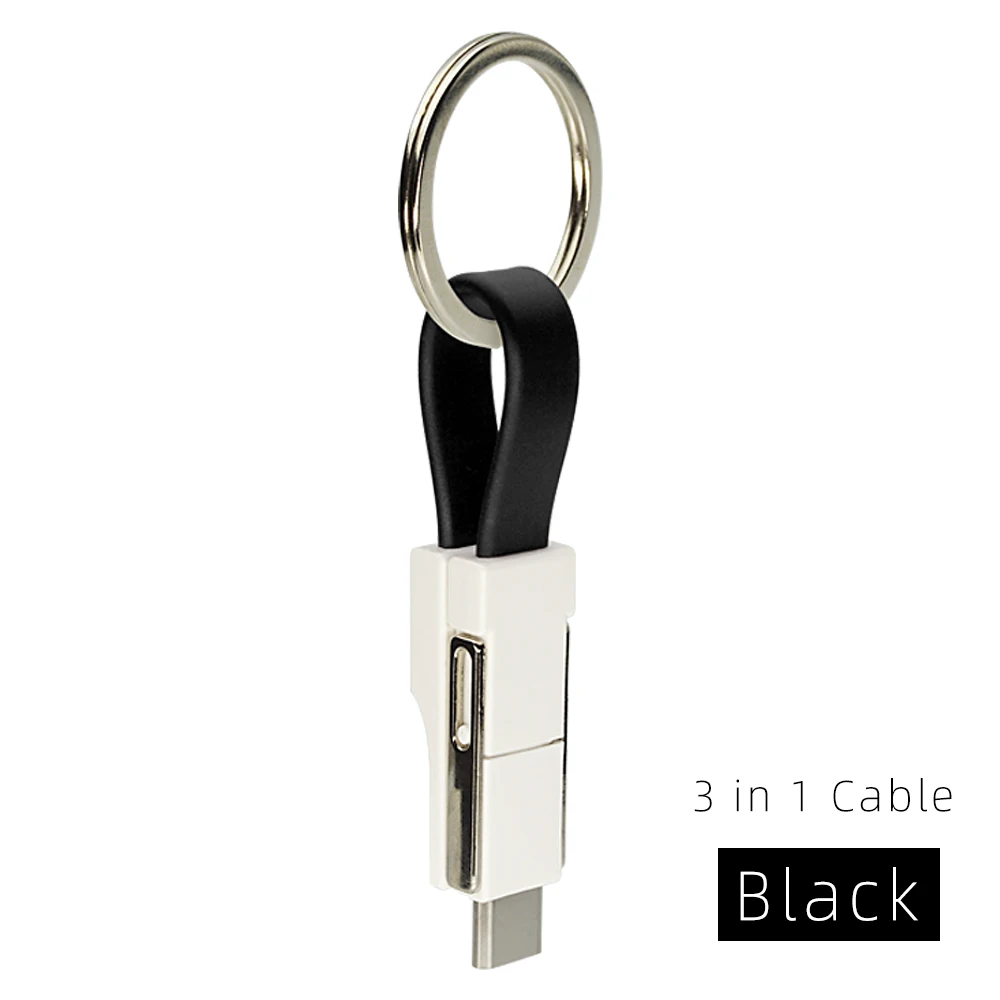 CHAURE, 3 в 1, USB кабель, мини брелок, 2А, портативный магнитный кабель для быстрой зарядки, для освещения типа C, микро-кабель для синхронизации данных и зарядки - Цвет: Черный