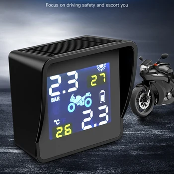 

Motorcycle TPMS with LCD Solar Charging Motor Tire Pressure Temperature Monitoring Alarm System Wireless Pressure Monitoring