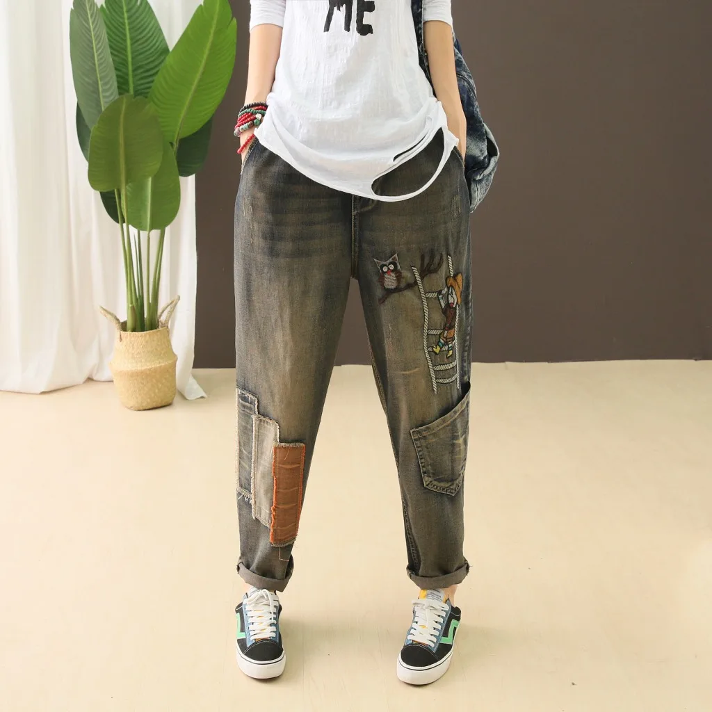 New National Wind Retro Washed White Multi-block Denim Trousers Women's Mom Jeans Ripped Jeans for Women Women Jeans