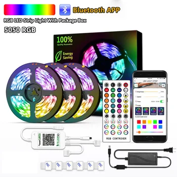 

RGB Set IR Remote Bluetooth APP Control LED Strip Light Box 12V 5050 IP65 Flexible Ribbon Diode Light Tape 5M-20M Music Sync