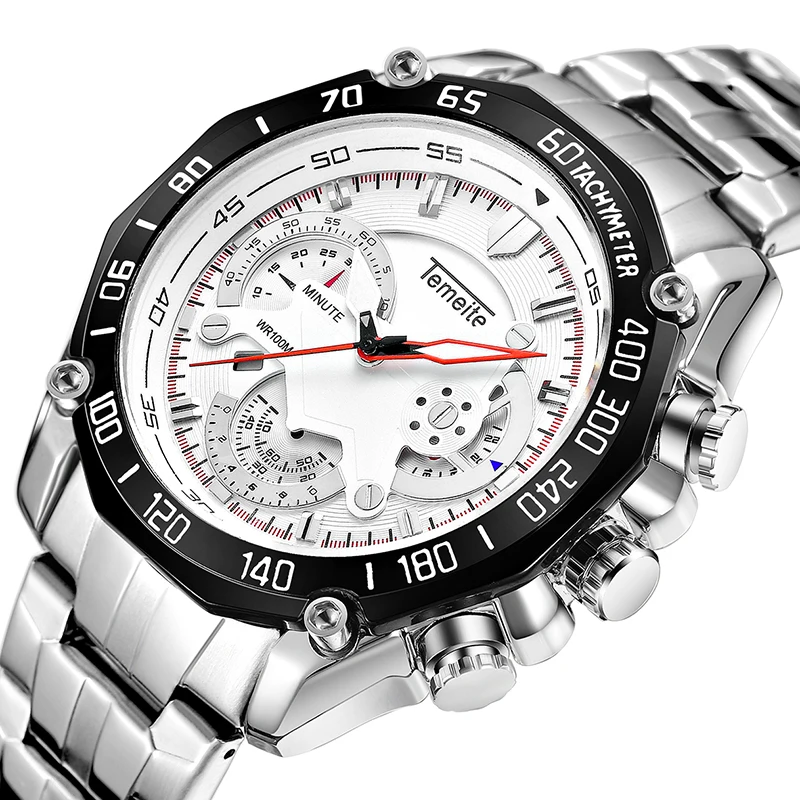 

TEMEITE Relogio Masculino Business Clock Men Watch Quartz Large Dial Watches Mens Stainless Steel Waterproof Wristwatch for men