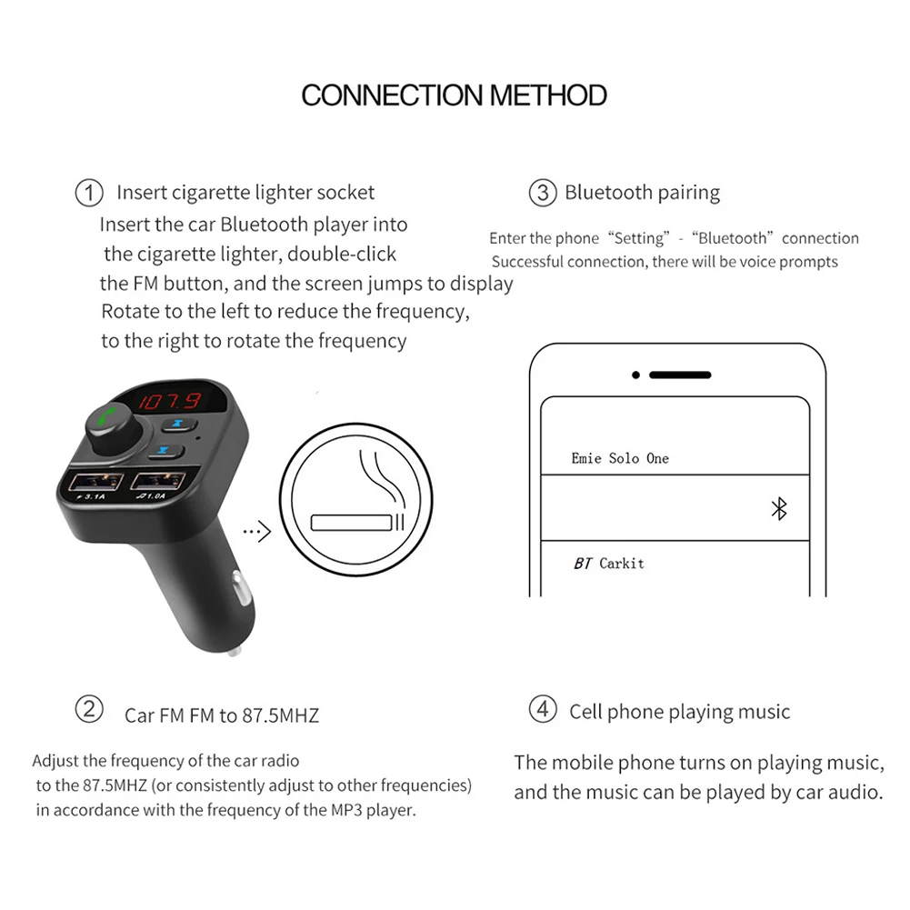Музыкальный fm-передатчик, mp3-плеер, Портативное аудио, Bluetooth, автомобильное USB зарядное устройство, адаптер Hands Free, радио, вызов, беспроводная TF карта