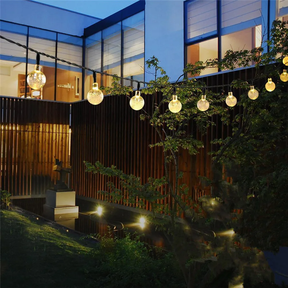 50LED 10M 5M 크리스탈 공 태양 램프 전원 방수 LED 문자열 요정 조명 태양 Garlands 정원 크리스마스 장식 야외