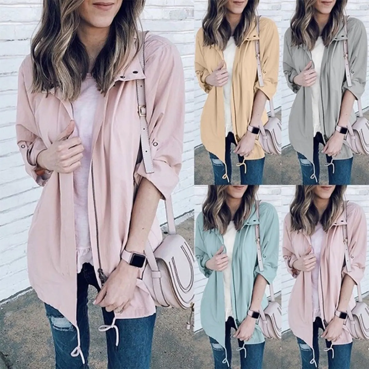 YELITE Женская куртка однотонная ветровка пальто для женщин модный кардиган на