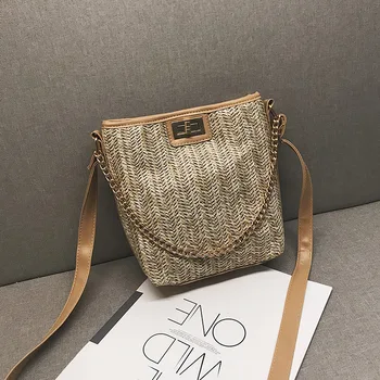 

Fashion Girls Women Summer Beach Bag Ladies Straw Woven Handmade Rattan Shoulder HandBag Fluffy Large Capacity CrossBody Bag