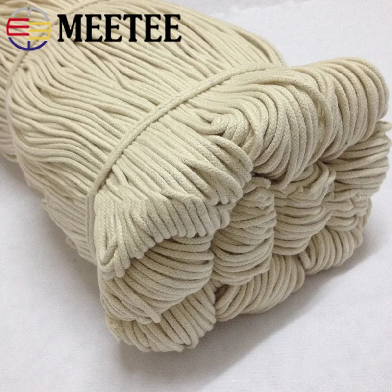 Meetee 20Meters 4/6/8/10mm Cotton Rope Core Spun Cords Twisted Cotton Cords for Bags Decoration DIY Home Textile Accessory CD015