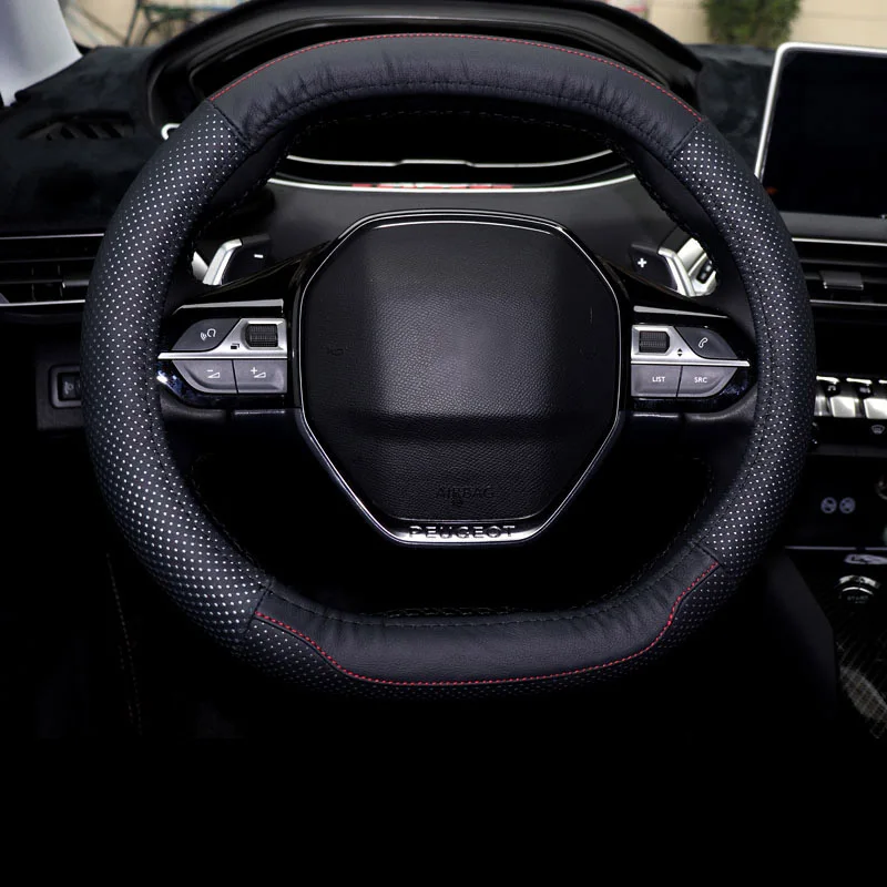 Lsrtw2017 из натуральной кожи чехол рулевого колеса автомобиля протектор для peugeot 3008 5008 аксессуары для интерьера - Название цвета: black red wire