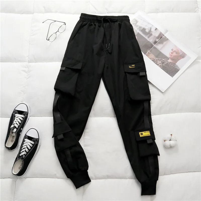 Black(Spring) Женские брюки карго с высокой талией новые зимние меховые спортивные свободные штаны Harajuku BF бархатные брюки карго прямые эластичные брюки - Цвет: Black(Spring)