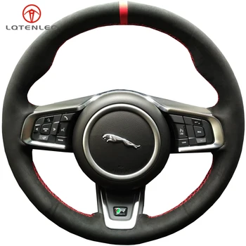 

LQTENLEO Black Suede DIY Car Steering Wheel Cover For Jaguar E-Pace 2017-2019 XE XEL 2015-2019 F-Pace 2016-2019 XF XFL 2016-2019