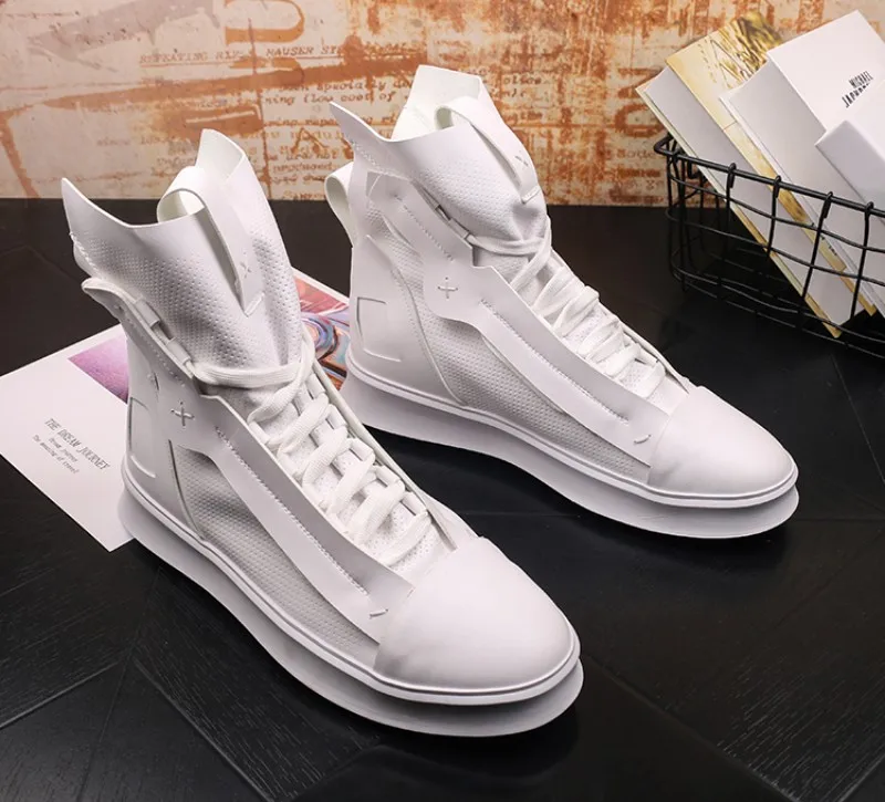 Triple comfortabl Fashion Men Yellow Casual Shoes High Top Lace Up Trending Man Leisure Platform Hip Hop Zapatos White | Обувь