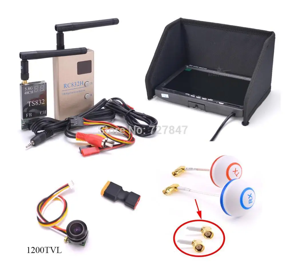

New Fpv Kit Combo System 1200TVL Camera 5.8Ghz 600mw 48CH TS832 transmitter RC832 Monitor for Rc airplane F450 S500