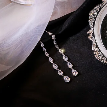 

Fashion Long Earrings Classic Wedding Party Jewelry Delicate Shinning Zircon Earings Bijoux 2020 New