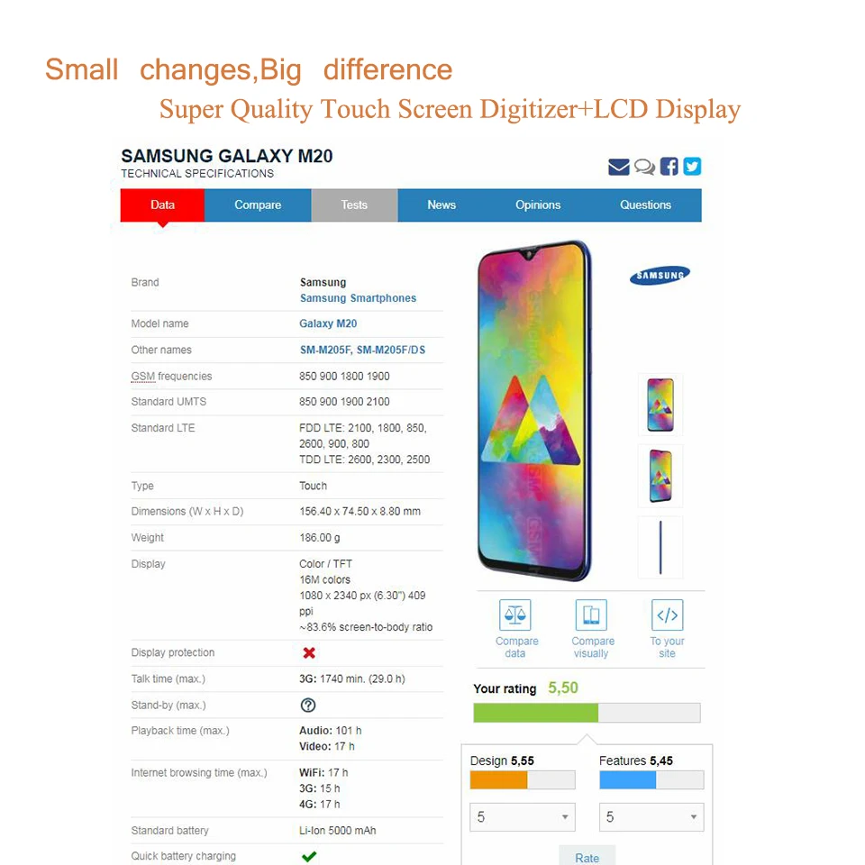 6," ЖК-дисплей для samsung Galaxy M20 M205 M205F SM-M205F, ЖК-дисплей, модуль монитора, экран, дигитайзер, сборка, замена