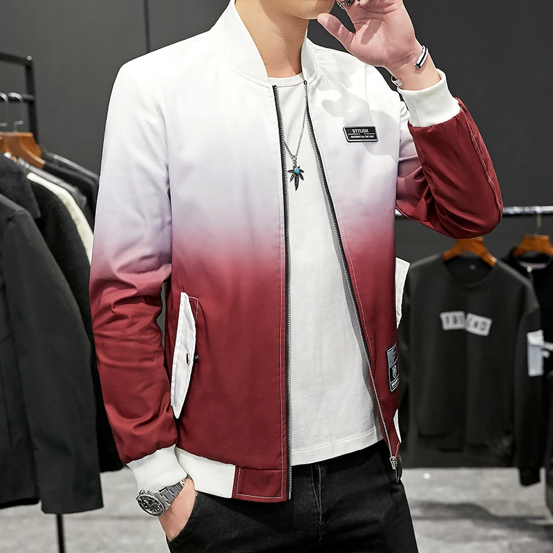 60% OFF 2020 New Jacket Men Gradient color Casual Bomber Jacket Coat Baseball Collar Stylish Outfit Breathable Tops Man Clothing