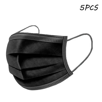 

5 Pcs Mouth Mask Disposable Black Cotton Mouth Face Masks Non-woven Mask 3 Filter Activated Anti Pollution Fashion solid color