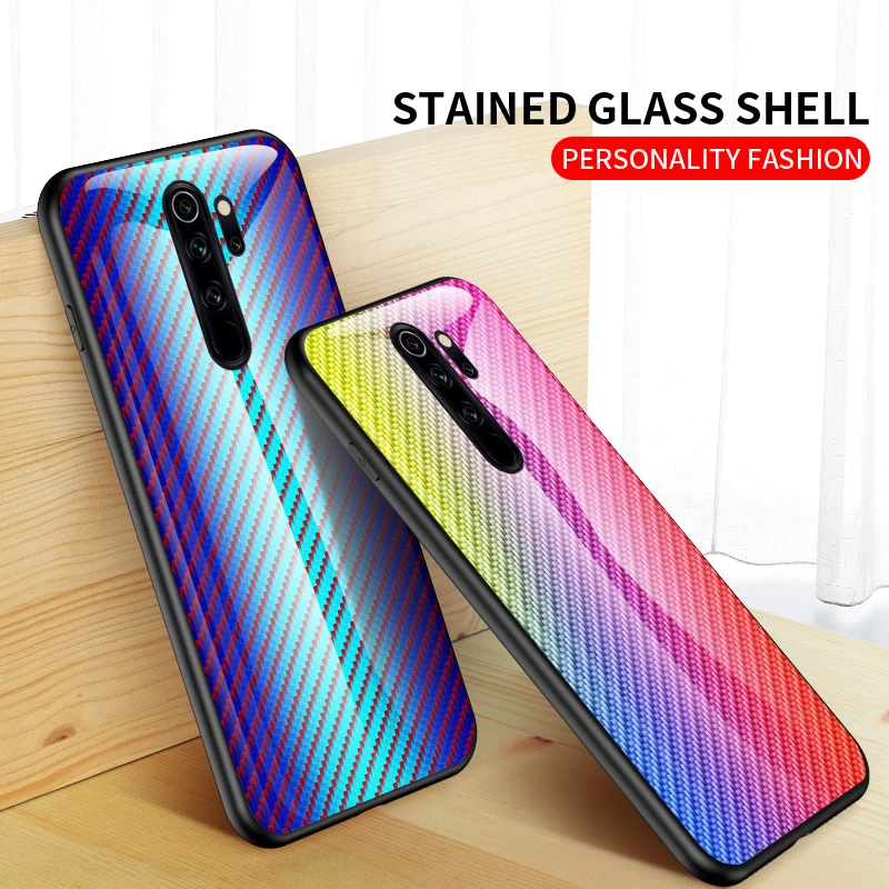 For Xiaomi Redmi Note 8 Pro Case Gradient Tempered Glass Back Cover Soft Silicon Frame Phone 4