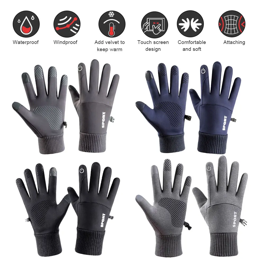 

Outdoor Riding Gloves Warm Touch Screen Winter Plus Velvet Driving Waterproof Non-Slip Mountain Climbing Motorcycle Fishing Ski
