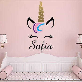 

Colorful Unicorn Sticker Custom Name Vinyl Wall Sticker For Kids Baby BedRoom Nursery Room Decor Wall Decal Wallpaper Murals