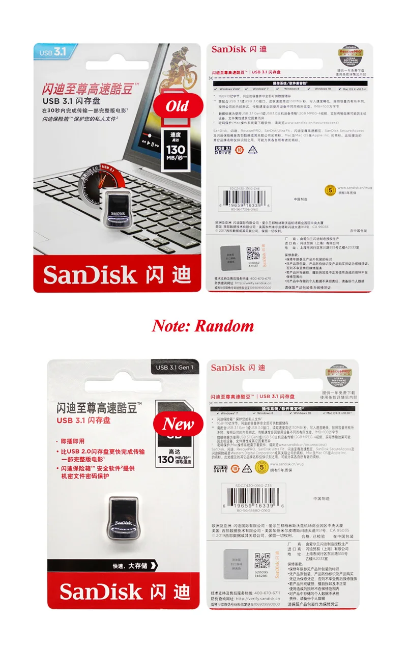 Двойной Флеш-накопитель SanDisk Ultra Fit USB 3,1 в коробке sub Флеш накопитель 16 Гб оперативной памяти, 32 Гб встроенной памяти, 64 ГБ карта памяти 128 ГБ 256 высокое Скорость 130 МБ/с. USB 3,1 Pendrive U диск