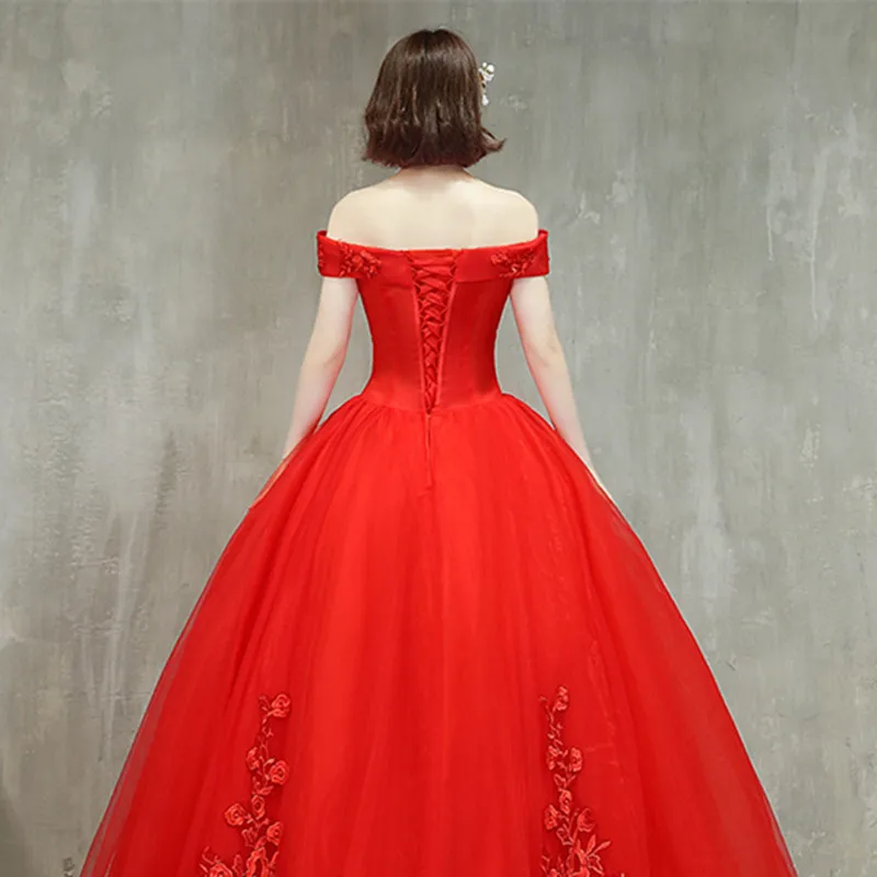 Новое поступление красное платье Quinceanera платье с открытыми плечами аппликации Бисер пышное платье Выпускной платье для балла маскарада