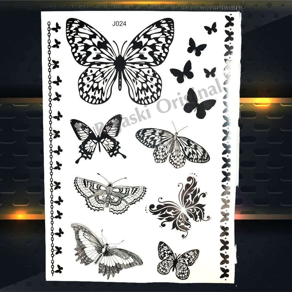 PBJ024 REJASKI Dolphin Butterfly черные временные тату хной для женщин наклейки цветок Менди фальшивые татуировки сексуальные кружевные художественные татуировки на заказ - Цвет: PBJ024