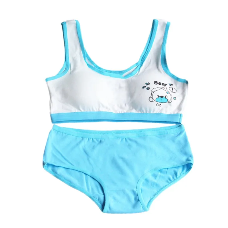 Girls Puberty Bra Set Children's Underwear Without Steel Ring Candy Color Training Bras for Teenagers Cotton Sport Underwear Set