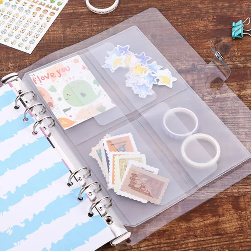 6pcs/Lot A5 A6 PVC Loose Leaf Transparent 6 Holes Storage Bag Sticker Ticket Card Organizer Pouch Diary Accessories Ring Binder
