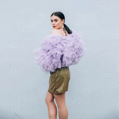 Chic Lavender Colorful Rainbow Blouse Pleated