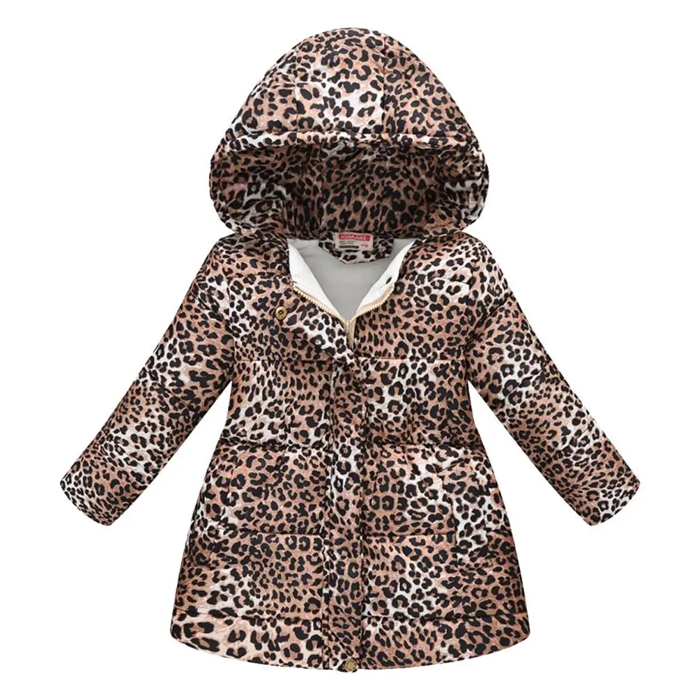 Toddler Kids Girls Boys Leopard Hooded Winter Warm Hooded Windproof Coat Children Winter Fashion Coat SnowSuit Clothes - Цвет: Кофе